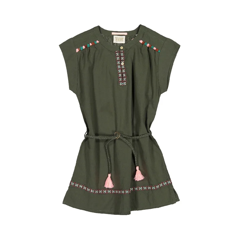 Scotch Shrunk  Seaweed Green Embroidered Kaftan Dress