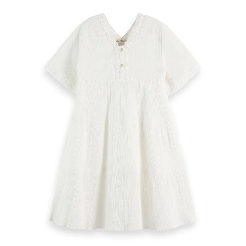 Scotch Shrunk  White Crinkle Lace Detail Midi Dress