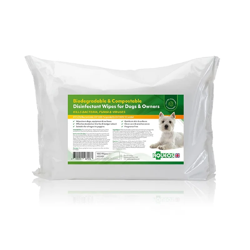 Aqueos Disinfectant Wipes For Dogs & Owners - 100 Wipes