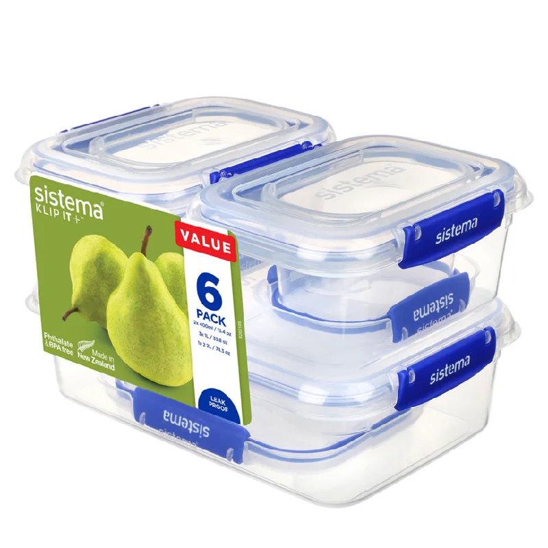 Sistema Klip It Plus Rectangular Food Storage Essentials 6 Pack