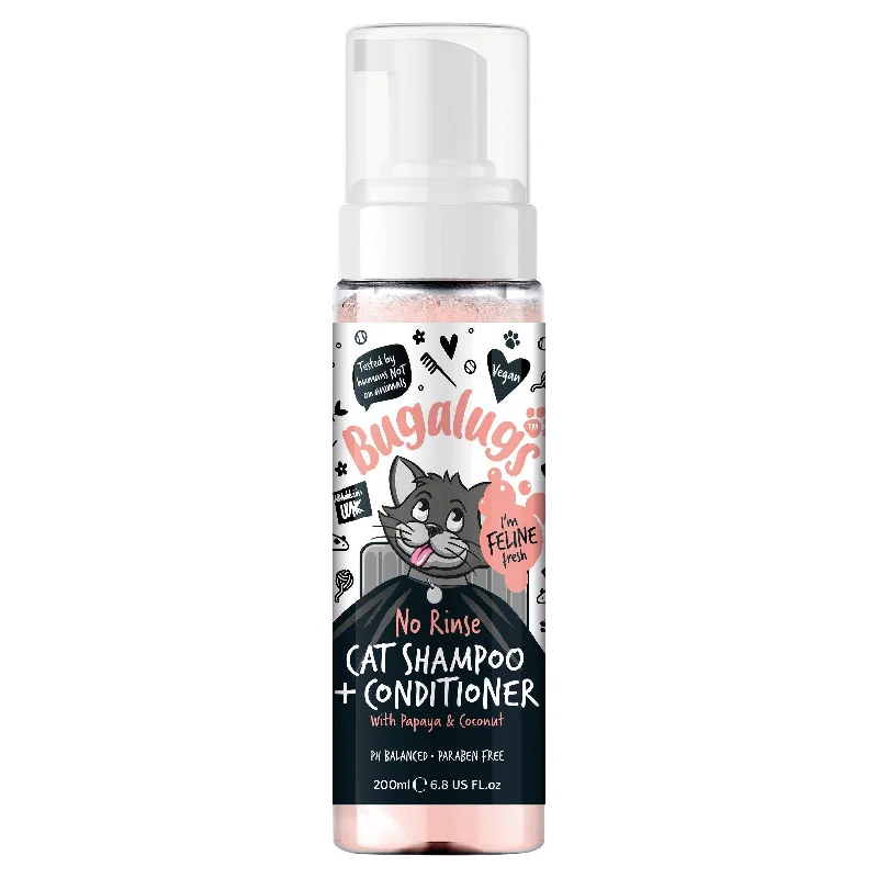 Pet shampoo: a shampoo specifically used to clean pet hair,Bugalugs No Rinse Cat Shampoo + Conditioner with Papaya & Coconut 200ml