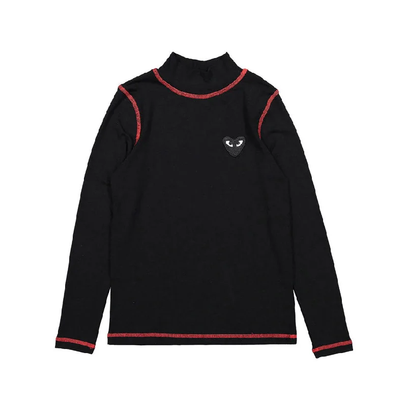 zero + us Black Jersey + Red Stitched Logo Turtleneck